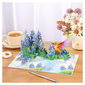 Carte pop-up 3D Colibris Floraux, Art de la découpe de papier origami, Cadeau de collection, Forme personnalisée, Impression offset, Origine Vietnam - Product Image 3