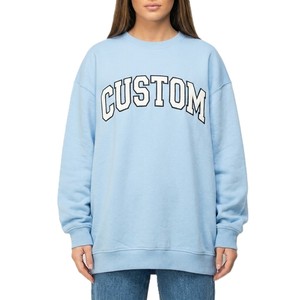 Wholesale Baby Blue Letter Print Sweatshirts Round Neck Drop Shoulder Crewneck Ladies Blank Hoodies ODM Winter Streetwear <b>Jumper</b> - Product Image 4