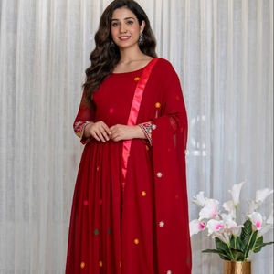 Vestido de georgette bordado para mujer, estilo Fox, con latkan y dori elegantes, y pantalones de microalgodón, completamente cosidos, calidad boutique, de proveedor mayorista. - Product Image 1