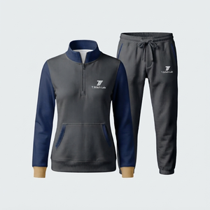 Conjunto Casual de Dos Piezas para Mujer, con Cierre de Cremallera de un Cuarto, Mangas Largas, Logotipo Personalizado, Diseño Sólido, Secado Rápido y Transpirable - Product Image 4
