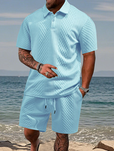 Wholesale Summer Turn <b>Down</b> Collar 2pcs Set Solid Color Short Sleeve Short <b>Pants</b> Men's Outdoor Casual Suit - Product Image 4