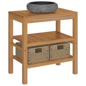 Mobile mobile da bagno in Teak solido con lavabo in marmo nero di qualità Premium - Product Image 2