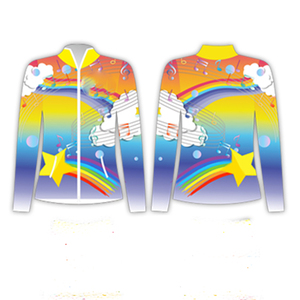 Women's Full Sleeve Hooded Sporty Zipper Jacket Sublimation Print <b>Rainbow</b> Music Design Breathable Fleece Knitted Polyester Set - Product Image 1