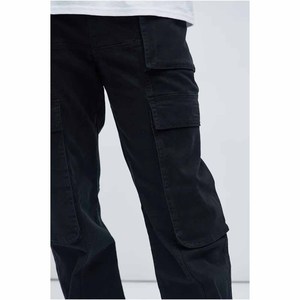 Black Casual <b>Elastic</b>-<b>Waist</b> Cargo Pants Men Factory Custom Logo Patch Pocket Style Mid <b>Waist</b> Slim <b>Jeans</b> for Men - Product Image 4