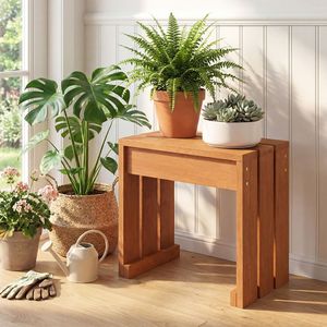 Panca da Giardino Singola Senza Schienale con Telaio in Legno Massello per Uso Esterno 1 Pezzo Arredo da Esterno - Product Image 1