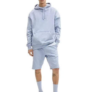 Conjunto de Sudadera con Capucha para Hombre, Color Azul Claro Sólido, Felpa Francesa, Ropa Casual de Verano - Product Image 1