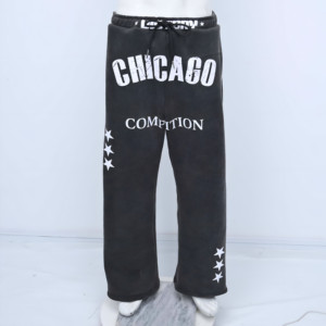 Pantalon de survêtement en molleton de coton imprimé pour homme – Style décontracté streetwear, taille élastique avec cordon de serrage, coupe confortable, tendance - Product Image 1