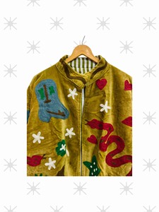 Veste en velours brodée Suzani multicolore, best-seller pour femmes, design floral respirant, confection artisanale, vêtements pour femmes. - Product Image 1
