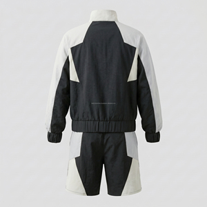 Ensemble coupe-vent sportif en nylon color block pour homme – Veste à col roulé et short respirant en polyester à séchage rapide pour le printemps et l'été - Product Image 4