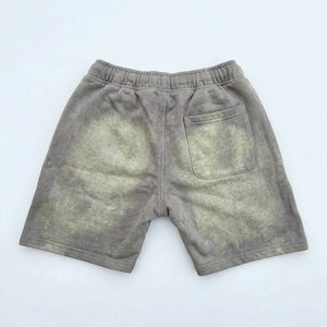 Conjunto de Sudadera con Capucha y Pantalones Cortos para Hombre, Diseño Gris con Parches, Estilo Urbano, Chándal Vintage Lavado, Ropa Deportiva para Exteriores, Venta al Por Mayor OEM - Product Image 5