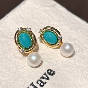 Pendientes Colgantes de Perlas Naturales de Agua Dulce, Turquesa Retro de Lujo, Plata Pura de Alta Gama, Modernos y Elegantes - Product Image 3