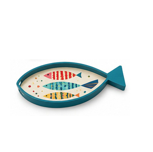 Plateau de service ovale incassable, compatible lave-vaisselle, écologique, multifonctionnel, en bois/MDF/métal, motif feuilles colorées, bord rouge - Product Image 4