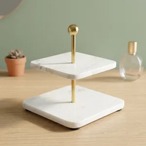 <b>Marble</b> Double Tier <b>Cake</b> <b>Stand</b> Square Dessert Display Rack Wedding Table Serving Decor - Product Image 2
