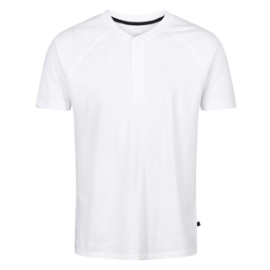 Camiseta Henley Blanca de Manga Corta con Cuello en V para Hombre, Corte Regular, 100% Algodón Jersey, Diseño Liso Informal, Venta al Por Mayor - Product Image 1