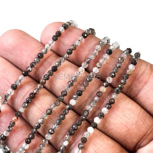 Cuentas facetadas de cuarzo rutilado negro natural de 2 mm, cuentas de rutilo negro para la fabricación de joyas, piedras preciosas microfacetadas al por mayor - Product Image 1