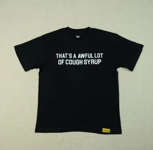 T-shirt noir imprimé pour homme « That's a Awful Lot Cough Syrup », manches courtes, col rond, décontracté, en jersey de coton, coupe régulière, grammage lourd 300g - Product Image 1