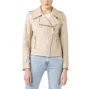 Chaqueta de Motociclista de Cuero Genuino para Mujer, Color Mostaza, Manga Larga, Cierre de Cremallera, Cuello Camisero, Estilo Otoñal, Corte Corto - Product Image 4