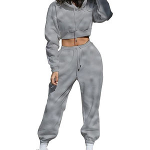 High Quality 100% Cotton Fleece Solid Winter Custom Logo Turtleneck Short 2 <b>Piece</b> Long <b>Set</b> Hip Hop Eco-Friendly Breathable Women - Product Image 3