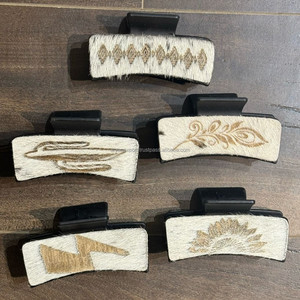 Hot Selling Wholesale Cowhide Laser Engraving <b>Hair</b> Claw Clip Custom Women's Luxury Designer Genuine Leather Claw Clips <b>for</b> <b>Hair</b> - Product Image 4
