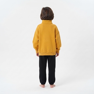 Sudadera unisex para niños con cuello alto, media cremallera, hombros caídos, color liso, 100% algodón, forro polar. - Product Image 6