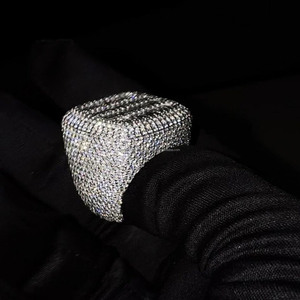 Baguette & Round Cut Moissanite Diamond Dome Engagement <b>Ring</b> Iced Out Style Hip Hop <b>Statement</b> <b>Ring</b> for Men's 925 <b>Silver</b> Jewelry - Product Image 2
