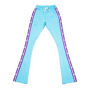 Pantalones de chándal casuales personalizables con rayas laterales de diseño apilado fruncido y ajuste cómodo elástico de bolsillo - Product Image 1