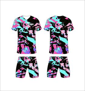 Conjunto de Uniforme de Fútbol Sublimado Personalizado, Negro, Rosa, Verde Azulado, Patrón Abstracto, Transpirable, de Secado Rápido, para Hombre y Niño - Product Image 1