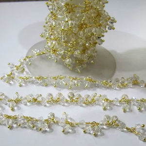 <b>Crystal</b> Quartz Dangling <b>Cluster</b> Chain Rondelle Faceted Beads 4mm Beaded Stone Chain - Product Image 1