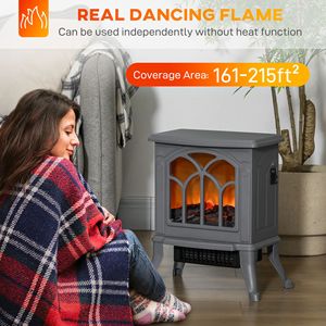 Caminetto Elettrico Indipendente con Effetto Fiamma e Tronchi Realistici 750W/1500W, Finitura Grigia, Facile Installazione - Product Image 4