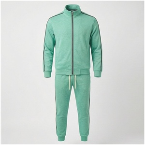 Ensemble de survêtement vert menthe pour homme, manches longues, col montant, fermeture éclair sur le devant, couleur unie, respirant, coupe décontractée, idéal pour le printemps - Product Image 1