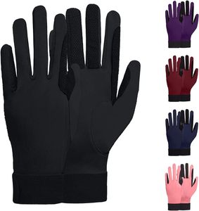 Guantes de equitación de cuero sintético marrón con dedos táctiles y correa para la muñeca - Product Image 2