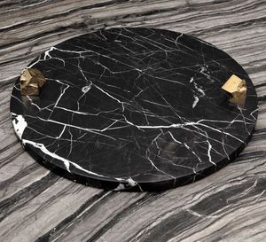 Marble Serving <b>Tray</b> With Gold Tone Handles For Serving <b>Snacks</b> Beverages And Appetizers In Luxury Living Room - Product Image 1