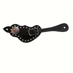 1 Par de Espuelas de Cuero Ajustables Estilo Western con Detalles de Cristal - Cuero PU, Equipo Ecuestre, Accesorios y Suministros para Caballos - Product Image 6