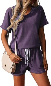 Nouvelle conception, vente en gros, 2 pièces, confortable, 100% coton, uni, vintage, bouton, fermeture éclair, vêtements de nuit d'été pour femme, manches courtes, short - Product Image 2