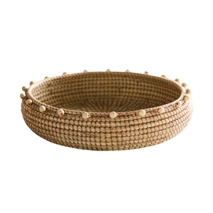 Cesta redonda vietnamita de mimbre con cuentas, tejida a mano, bandeja de servir de mimbre natural, organizador decorativo de almacenamiento - Product Image 1