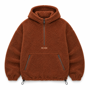 Sweat à capuche mi-zippé en polaire sherpa marron rouille pour homme, épais, pour l'hiver, fabricant OEM sous marque privée - Product Image 4