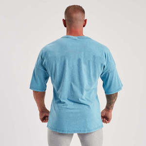 Men's Oversized <b>Light</b> Blue Cotton T-Shirt Short Sleeve O-Neck Casual Jersey Knitted Solid Washed Fit - Product Image 4
