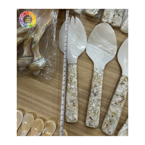 Juego de Cucharas de Servir de Concha de Nácar con Mango Largo, Diseño Bohemio, Cuchara de Concha Natural para Helado, Tenedor, Cuchara para Crema, Café y Caviar - Product Image 1