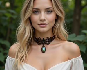 สร้อยคอทรงกลมทำจากไม้ไผ่ถักแบบมาคราเม่สไตล์คลาสสิกประดับพลอยสีฟ้าระยิบระยับ บริษัทมังกัลเมย์ คอร์ปอเรชั่น ขายส่งเครื่องประดับ - Product Image 1