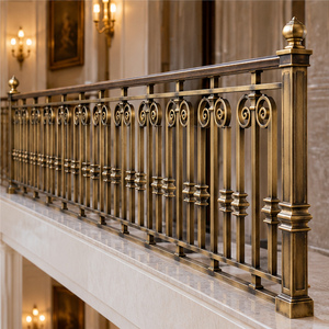 Rampe en laiton de style patrimonial avec balustres à volutes circulaires et poteaux carrés, main courante et balustrade en métal - Product Image 4
