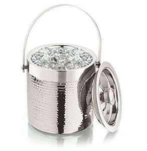 Cubo de hielo de acero inoxidable, diseño redondo y elegante, resistente al óxido, enfriador para fiestas con tapa y asa. - Product Image 1