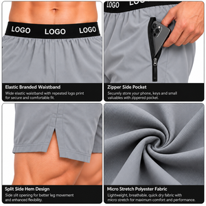 Wholesale <b>Mens</b> Athletic <b>Shorts</b> 2 in 1 Workout <b>Shorts</b> Compression Liner Jacquard Waistband Fitness Running <b>Shorts</b> Custom <b>Shorts</b> - Product Image 5