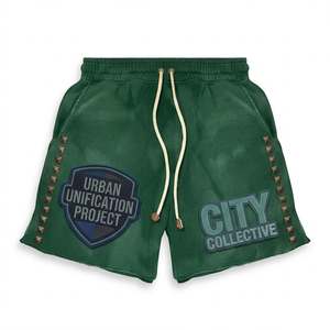 ชุดเซ็ตเสื้อฮู้ดดี้แขนสั้นผ้าคอตตอนหนานุ่มพิเศษสำหรับฤดูร้อน พิมพ์ลายสกรีน ประดับเพชร ซิป ผ้าเฟรนช์เทอร์รี่ แห้งเร็ว ล้างสีแบบแอซิดวอช สไตล์สตรีทแวร์ - Product Image 5