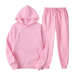 Conjunto Deportivo para Mujer, Sudadera con Capucha y Pantalones Jogger, Color Rosa Sólido, Corte Holgado Informal, Manga Larga, con Cierre de Cordón, para Otoño - Product Image 1