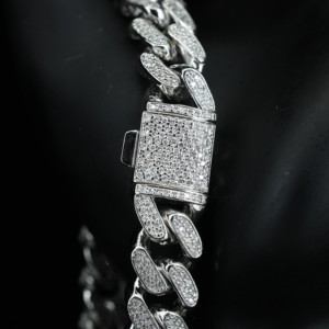 925 Solid <b>Silver</b> Cuban Link Chain <b>Bracelet</b> 12mm & 17mm Wide 2-Row Free Fire Moissanite & Diamond Stylish <b>Bangles</b> - Product Image 3