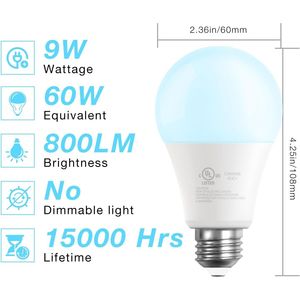 Lampadine LED Equivalenti a 60 Watt, 800LM, Luce Bianca Diurna 5000K, Alta Luminosità e Lunga Durata, Base Standard E26 - Product Image 3