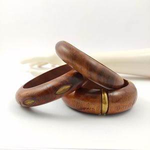 Conjunto de Brazaletes de Madera Natural con Incrustaciones de Latón, Estilo Étnico, Joyería Unisex con Diseño de Vetas de Madera - Product Image 4