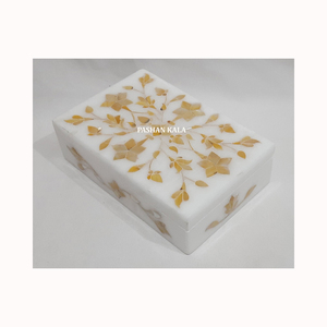 Caja de joyería con incrustaciones de madreperla azul de mármol blanco con diseño de flores hechas a mano, forma rectangular, uso para decoración del hogar y regalos - Product Image 3