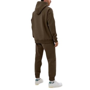 Survêtement à capuche pour homme, marron foncé, couleur unie, coton, coupe classique, avec poches latérales, vêtements d'automne - Product Image 2