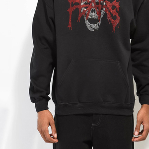 Sweat-shirt à capuche noir pour homme avec logo crâne en strass, poche avant, coupe oversize, style hip-hop, vêtement d'automne - Product Image 4